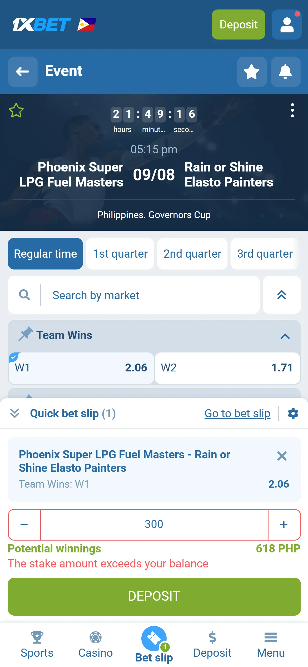 Selection added to the quick bet slip