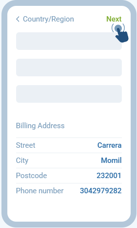Enter a billing address and tap Next